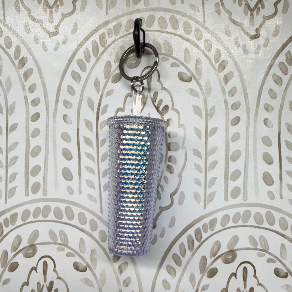Starbucks Keychain Unisex OS Purple Iridescent Studded Tumbler Mini Cup Bling